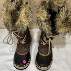 Sorel Brown and Black Faux Fur Winter Boots